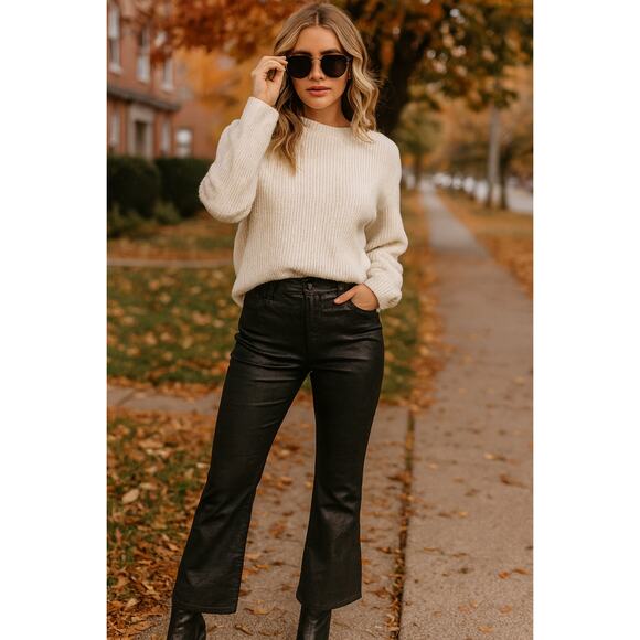 Violet Louise Faux Black Leather Flare Pants Medium Goth Punk Edgy Classic Fall - Picture 1 of 5